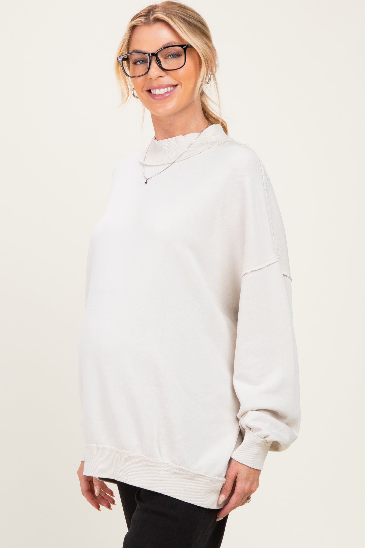 Ivory Oversized High Neck Maternity Sweatshirt