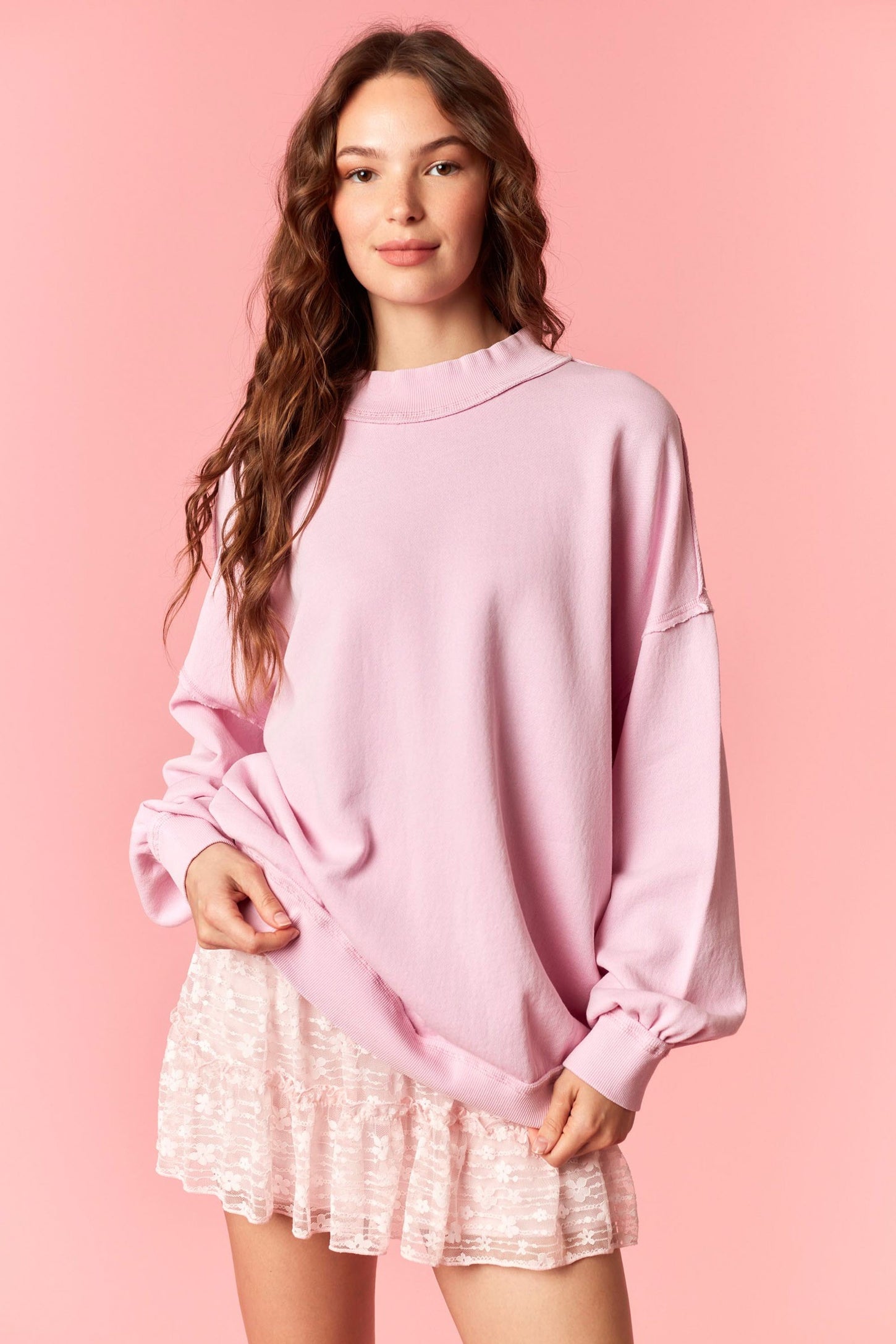 Light Pink Oversized High Neck Sweatshirt