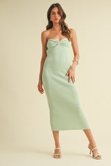 Mint Cutout Tie Back Strapless Midi Dress