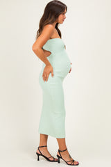 Mint Cutout Tie Back Strapless Maternity Midi Dress