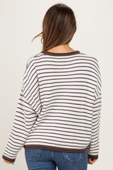 Brown Striped Solid Trim Relaxed Maternity Sweater