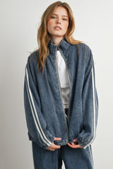 Medium Denim Oversized Zip-Up Track Jacket