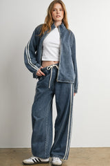 Medium Denim Oversized Zip-Up Track Jacket