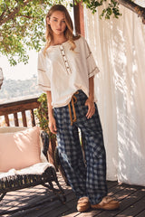 White Slub Knit Oversized Button Up Top