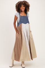 Denim Floral Plaid Maternity Overall Dress