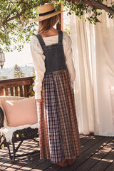 Washed Denim Mixed Plaid Overall Dress