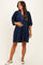 Navy Corduroy Contrast Stitched Maternity Dress