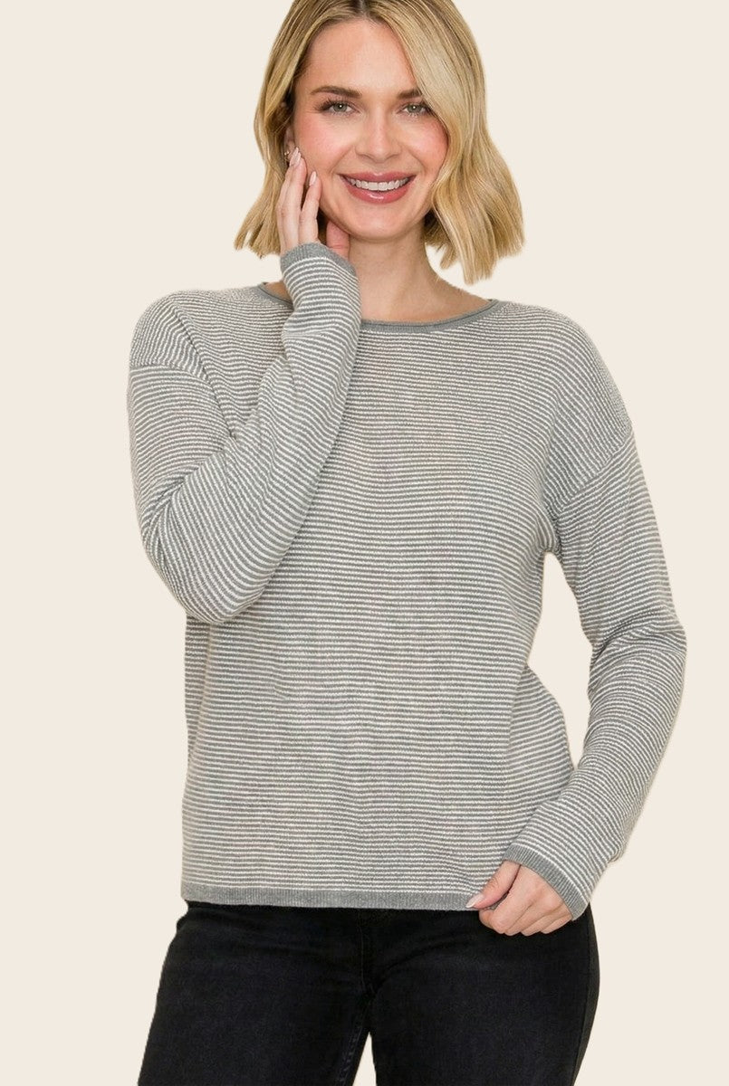 Grey Striped Waffle Knit Maternity Sweater