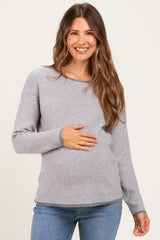 Grey Striped Waffle Knit Maternity Sweater
