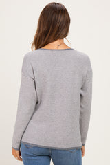 Grey Striped Waffle Knit Maternity Sweater