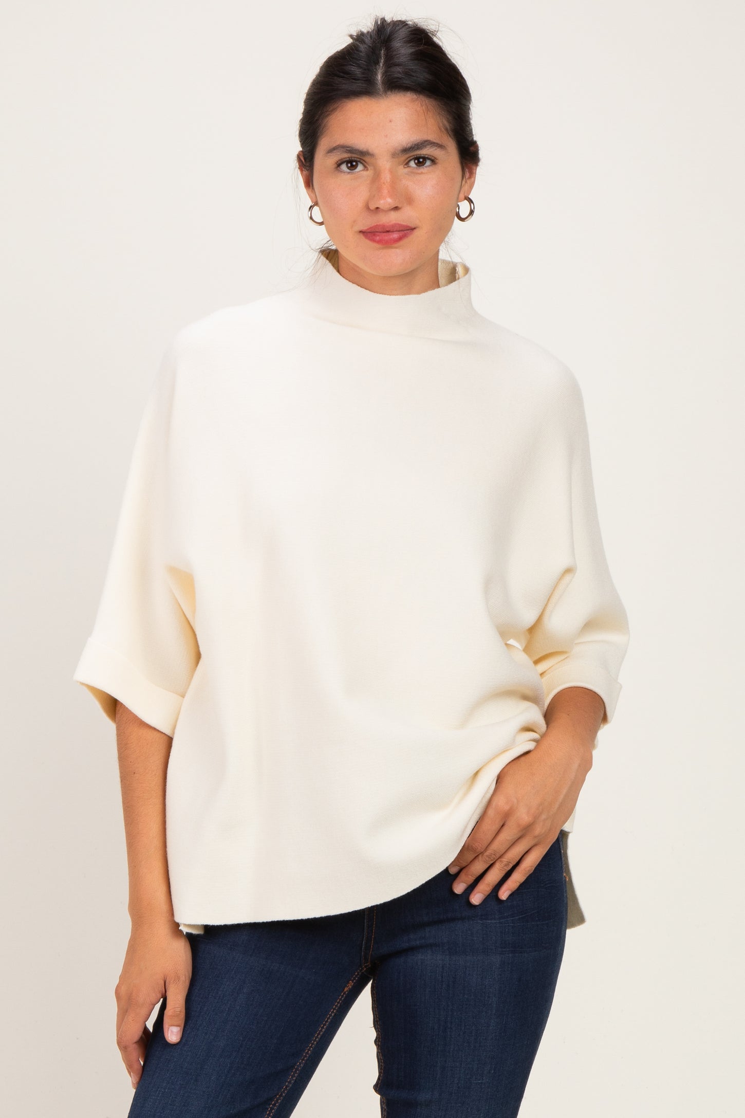Cream Mock Neck Dolman Short Sleeve Maternity Top