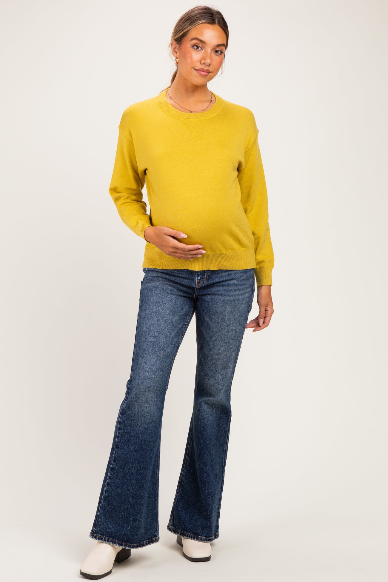 Mustard Basic Pullover Maternity Sweater