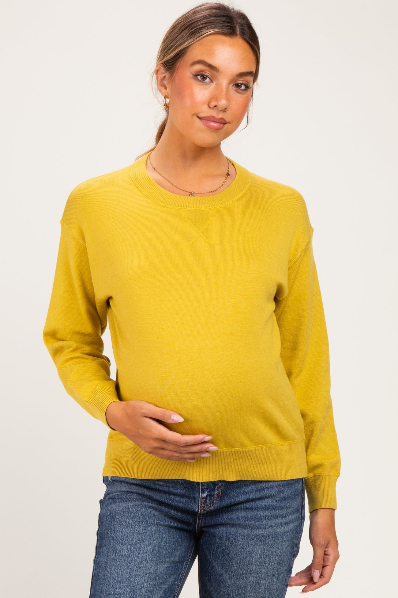 Mustard Basic Pullover Maternity Sweater