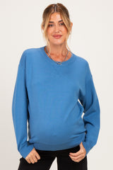Blue Basic Pullover Maternity Sweater