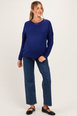 Light Navy Honeycomb Knit Maternity Sweater