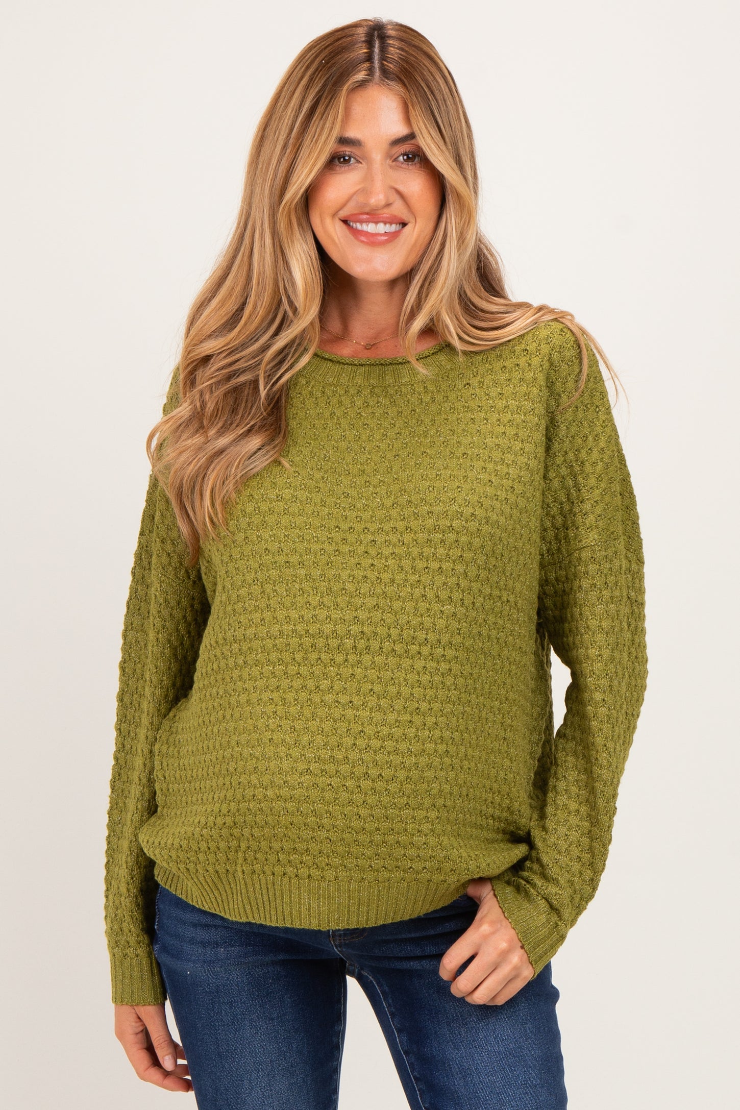 Matcha Honeycomb Knit Maternity Sweater