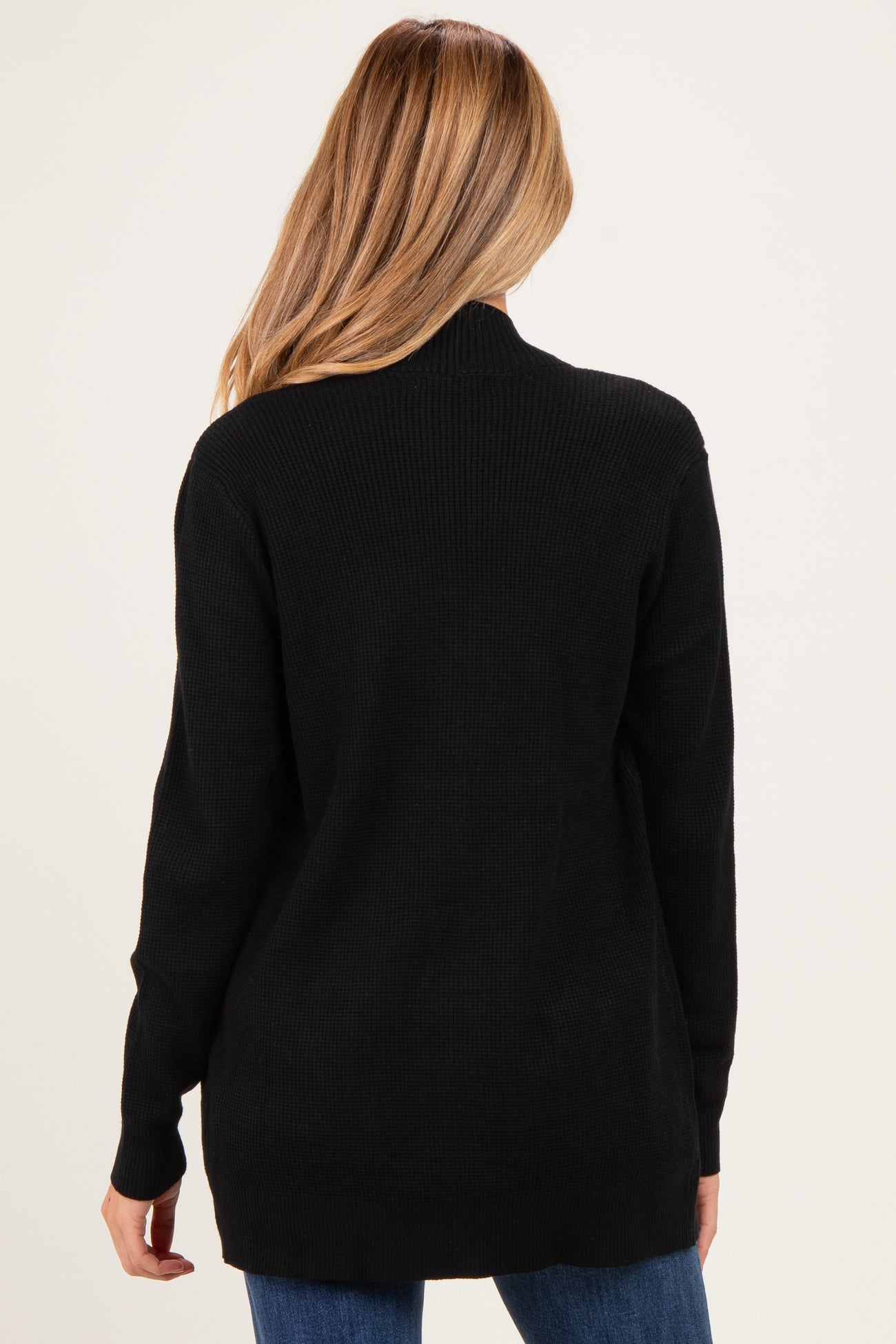 Black Mini Waffle Knit Maternity Sweater Cardigan