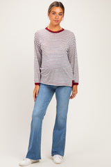 Grey Striped Slub Jersey Oversized Maternity Long Sleeve
