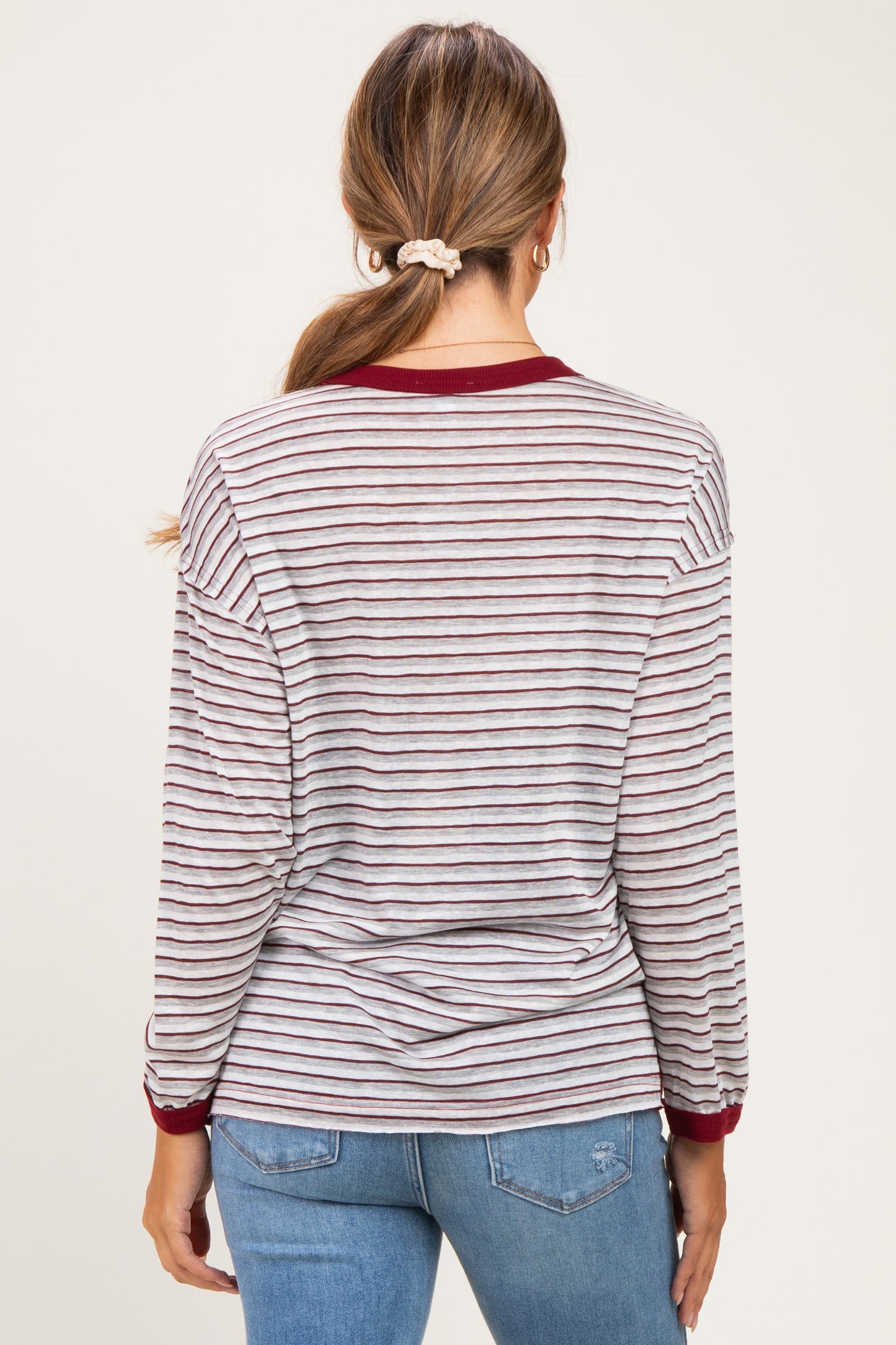 Grey Striped Slub Jersey Oversized Maternity Long Sleeve
