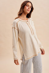 Ivory Ribbed Jersey Oversized Maternity Henley