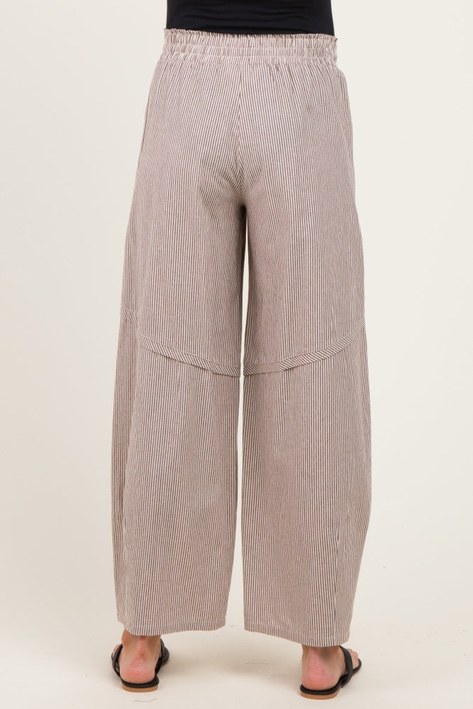Chocolate Striped Cotton Barrel Leg Maternity Pants