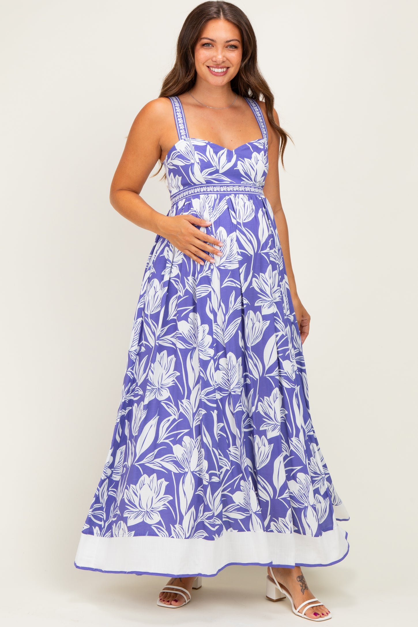 Indigo Mixed Floral Sleeveless Maternity Maxi Dress