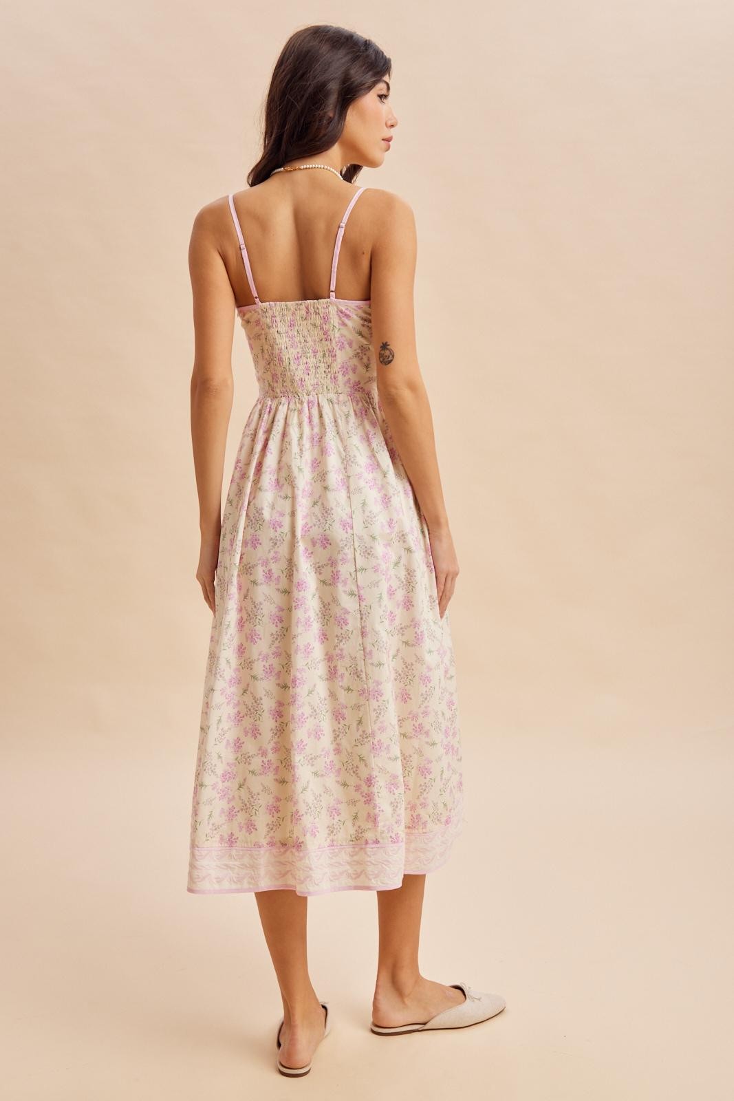Creme Peony Floral Embroidered Hem Midi Dress