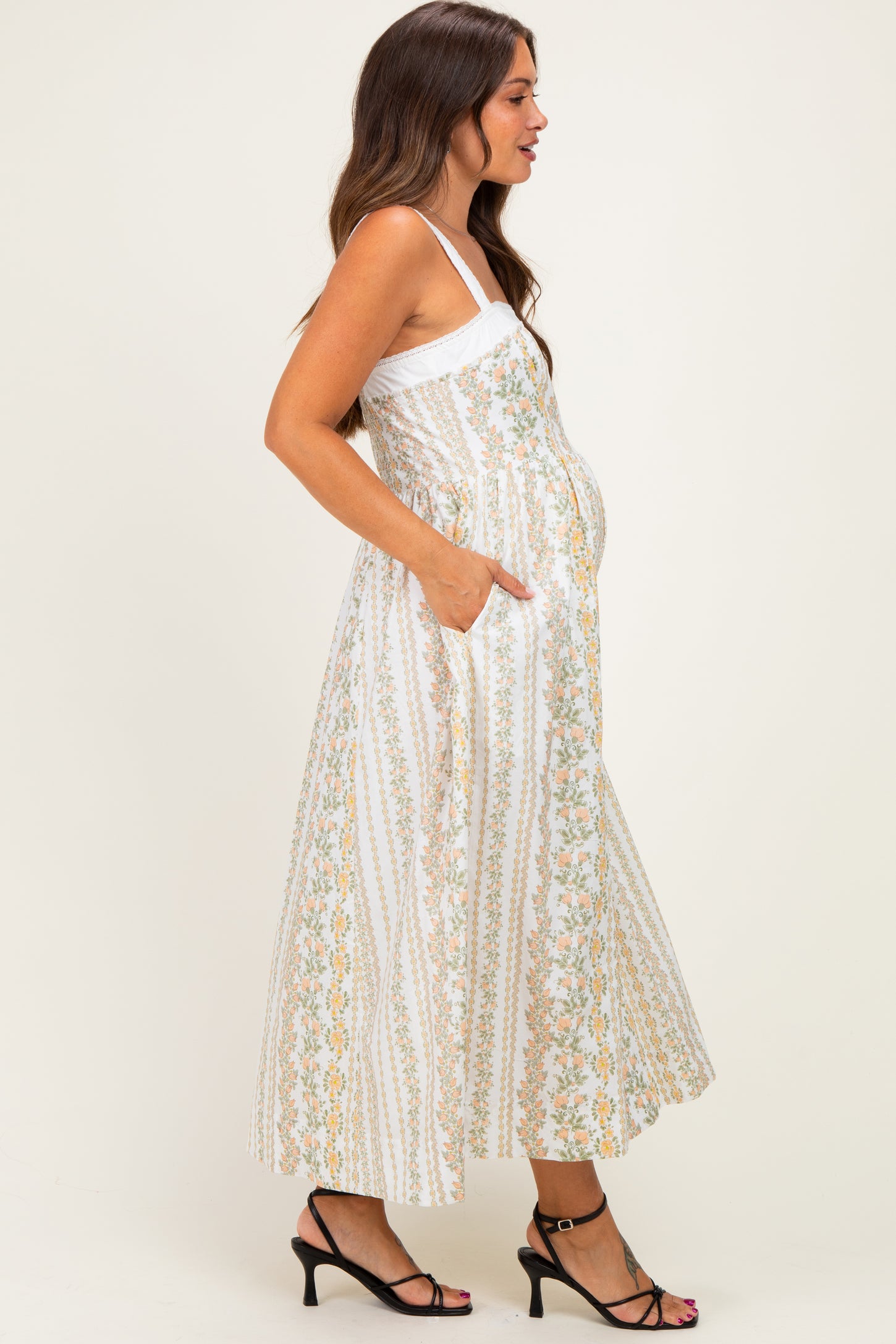 Coral Rose Column Floral Print Maternity Maxi Dress