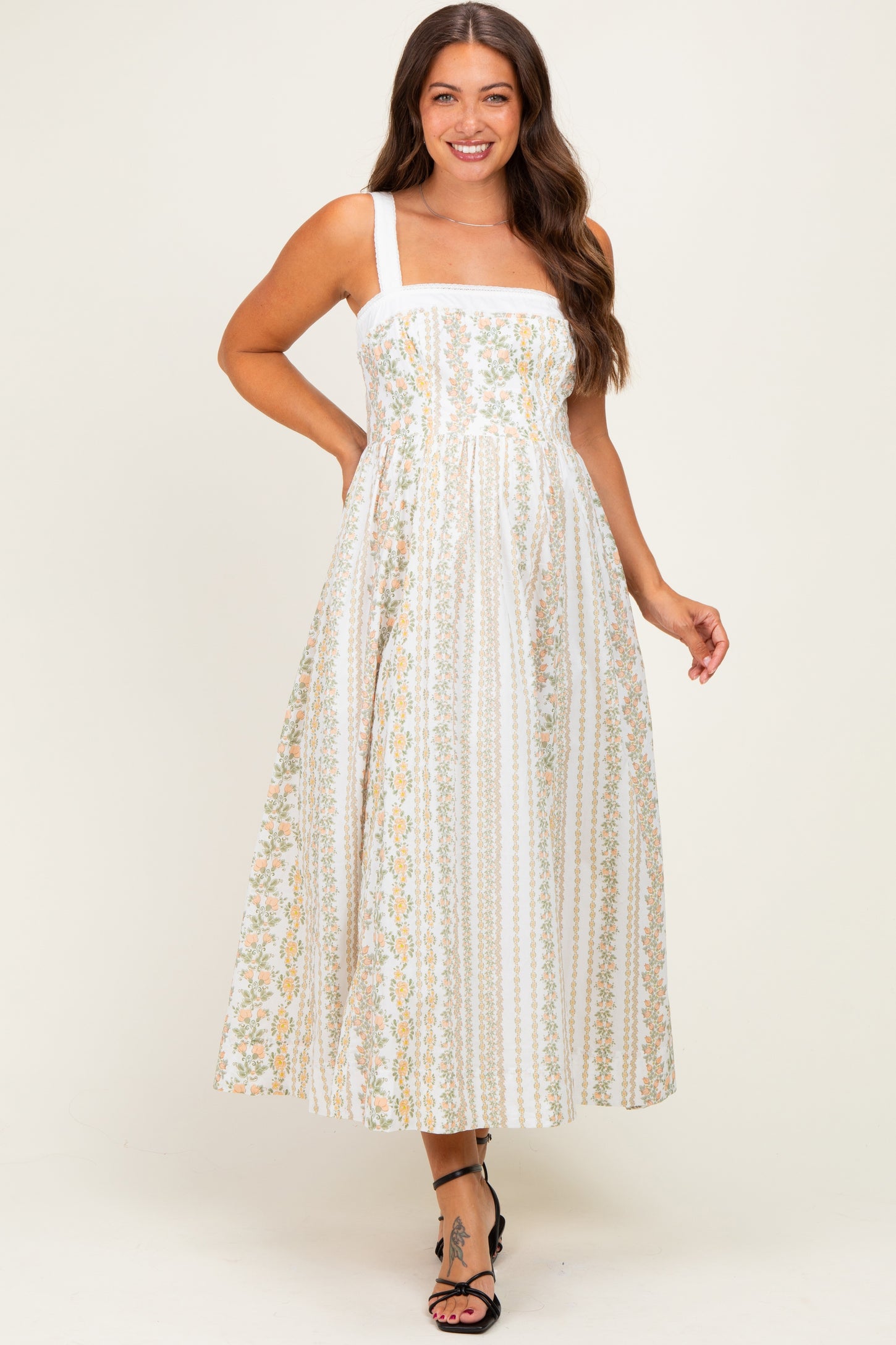 Coral Rose Column Floral Print Maternity Maxi Dress