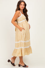 Sunwashed Lemon Lace Floral Tie Back Maternity Midi Dress