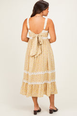 Sunwashed Lemon Lace Floral Tie Back Maternity Midi Dress
