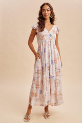 Dusty Pink Floral Button Down Maxi Dress