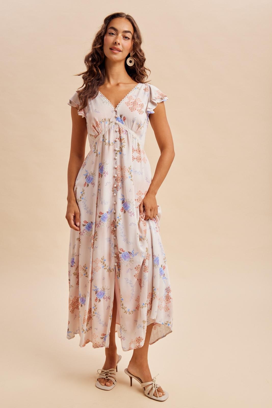 Dusty Pink Floral Button Down Maxi Dress