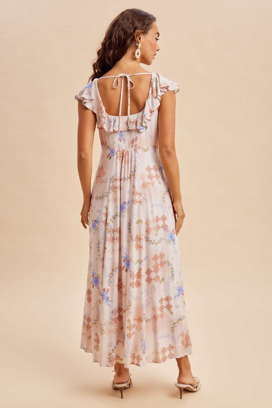 Dusty Pink Floral Button Down Maxi Dress
