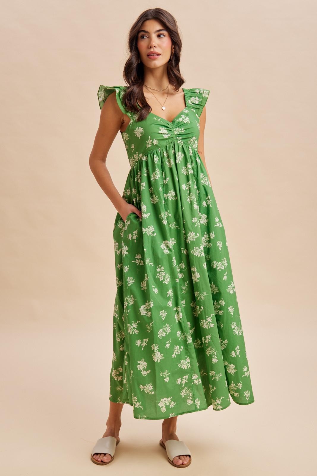 Fern Floral Ruffle Strap Maternity Maxi Dress
