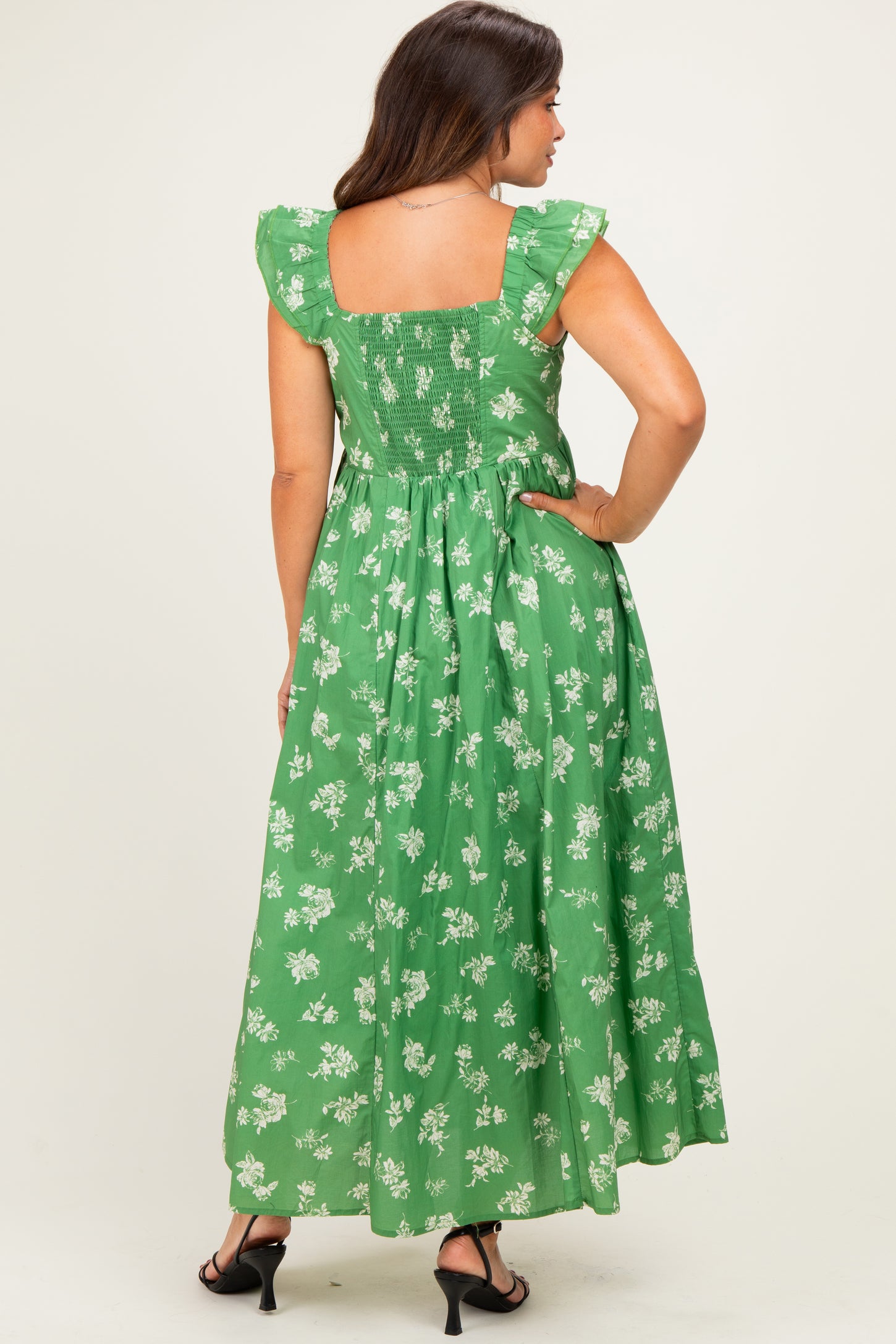 Fern Floral Ruffle Strap Maternity Maxi Dress