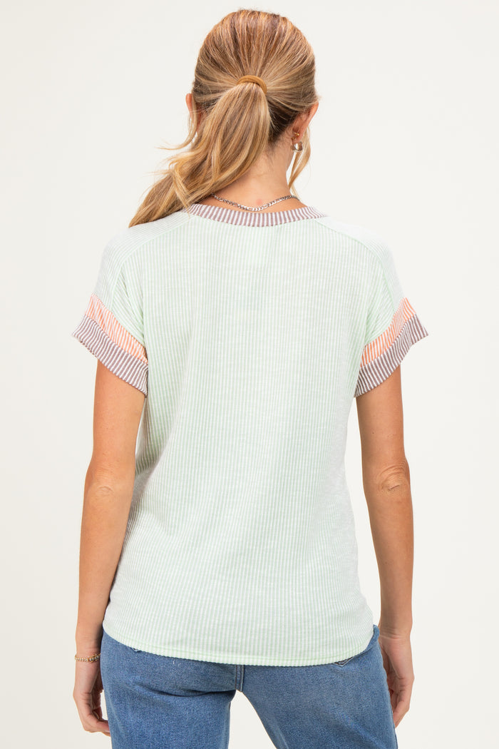 Mint Rib Color Block Short Sleeve Maternity Top
