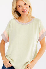 Mint Rib Color Block Short Sleeve Maternity Top