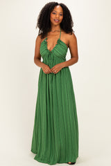 Olive Printed V Neck Maxi Dress