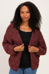 Burgundy Chunky Knit Bubble Sleeve Cardigan