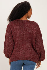Burgundy Chunky Knit Bubble Sleeve Cardigan