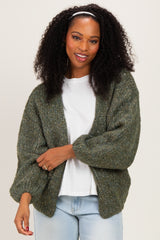 Olive Chunky Knit Bubble Sleeve Cardigan