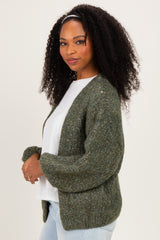 Olive Chunky Knit Bubble Sleeve Cardigan