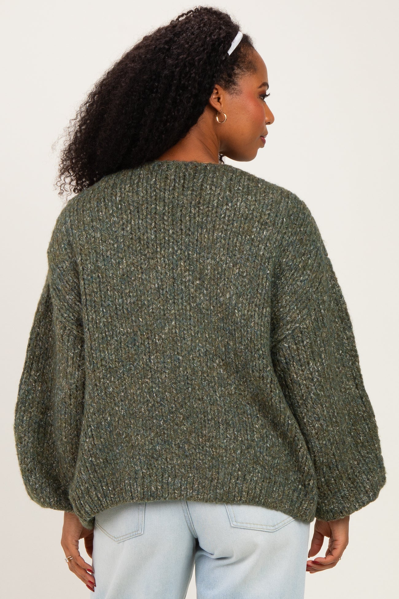 Olive Chunky Knit Bubble Sleeve Cardigan