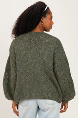 Olive Chunky Knit Bubble Sleeve Cardigan