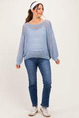Dusk Blue Open Knit Striped Maternity Sweater Top