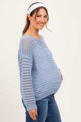 Dusk Blue Open Knit Striped Maternity Sweater Top