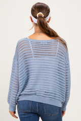 Dusk Blue Open Knit Striped Maternity Sweater Top