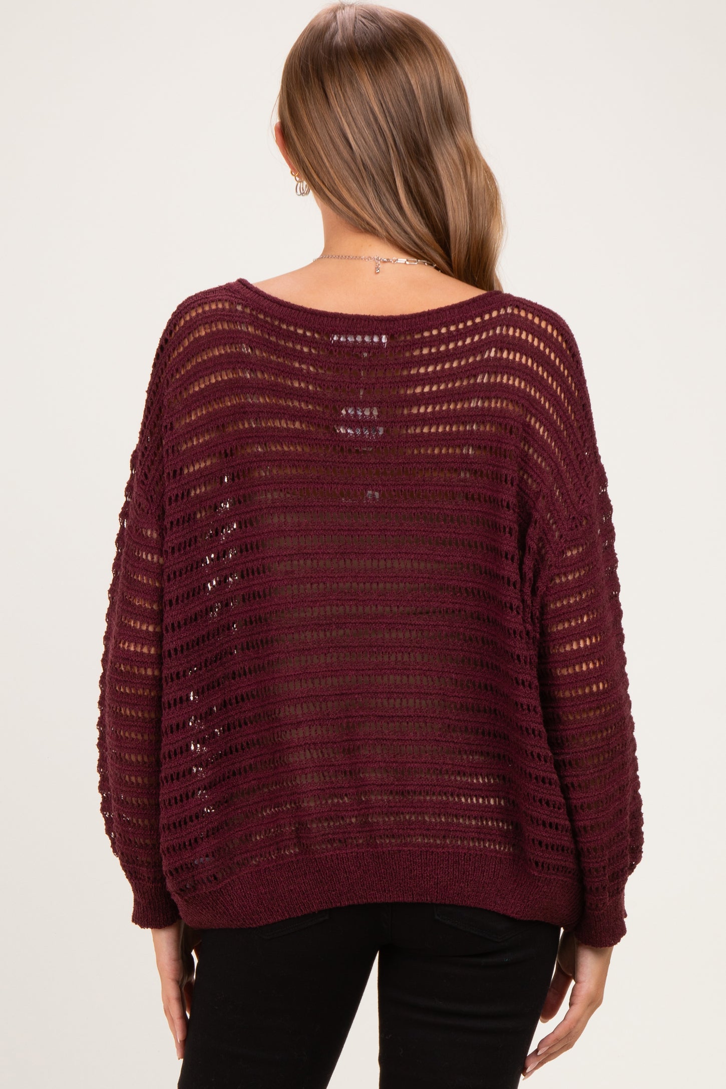 Burgundy Open Knit Striped Maternity Sweater Top