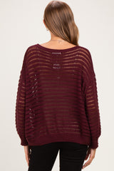 Burgundy Open Knit Striped Maternity Sweater Top